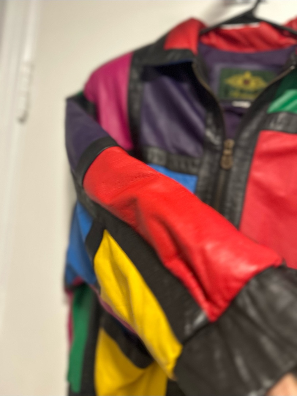 VTG 80s Avanti SzM vivid colorblock leather bomber jacket Oversized Boxy Slouchy - Picture 9 of 14